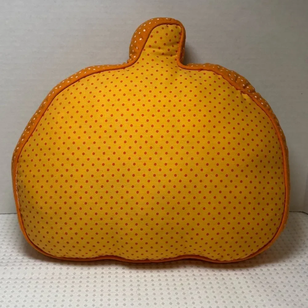 Happy Jack-O-Lantern Polka Dot Pumpkin Pillow